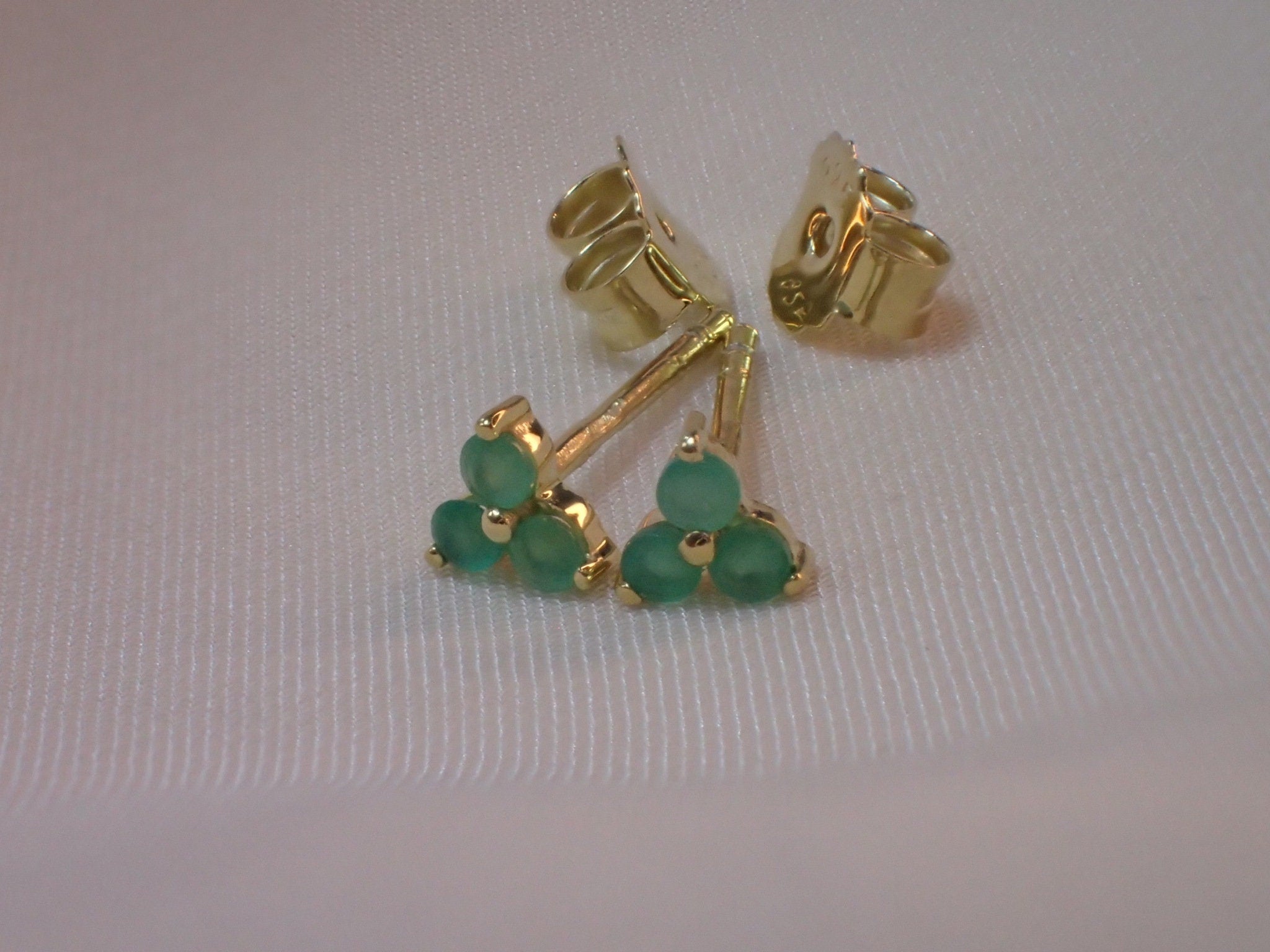 Emerald Earrings / Trio Stud Earrings / May Birthstone Gift / Three Stone Earrings / Minimalist Earrings